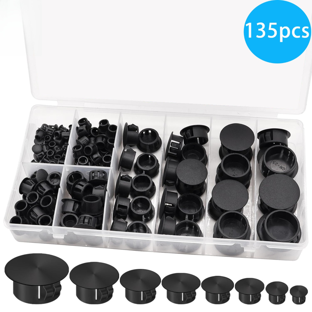 Furniture Hardware Types - 135 szt. Czarne zaślepki śrubowe z